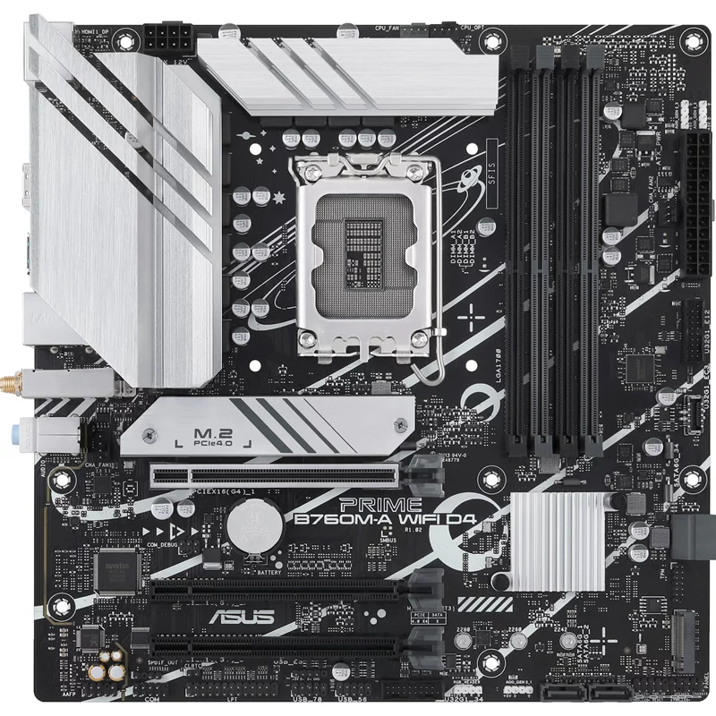 Материнская плата ASUS PRIME B760M-A WIFI D4, LGA1700, B760, 4*DDR4, 4*SATA, 2*M.2, 2*USB 3.2, 4*USB 2.0, 6*PCIx16, DP+2*HDMI, mATX (90MB1CX0-M0EAY0)