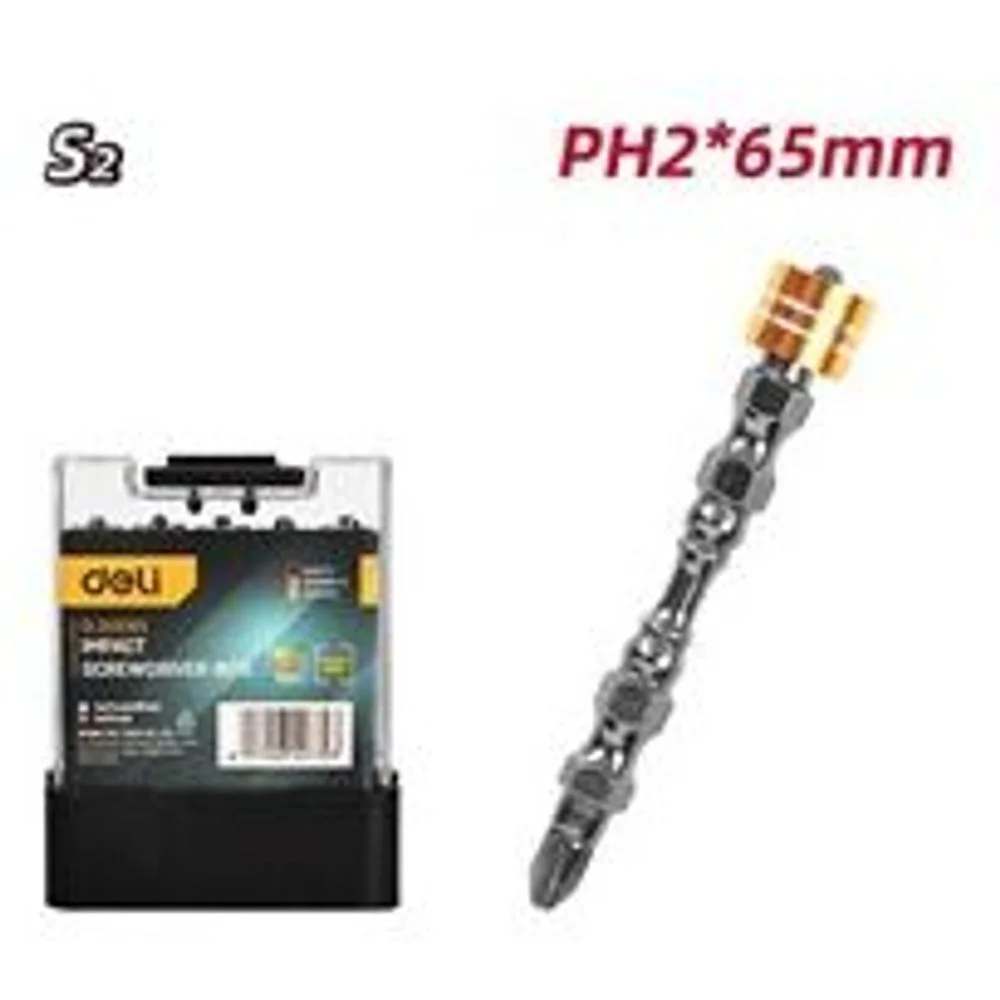 Набор двухсторонних ударных бит с магнитным ограничителем 10 шт Deli DL255065 PH2*65мм, сталь S2, пласт.кейс