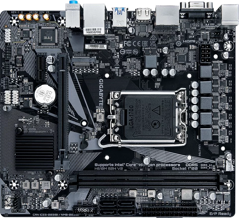 Материнская плата/ MB GIGABYTE INTEL H610 s1700, 2xDDR5(64GB), D-SUB/HDMI 2.1/2xDP, 1xPCIe 4.0x16, 1xPCIe 3.0, 1xLAN, 4xSATA 6Gb/s, 1xM.2, 2xUSB 3.2, 4xUSB 2.0, 1xPS/2, mATX (H610M S2H V2)