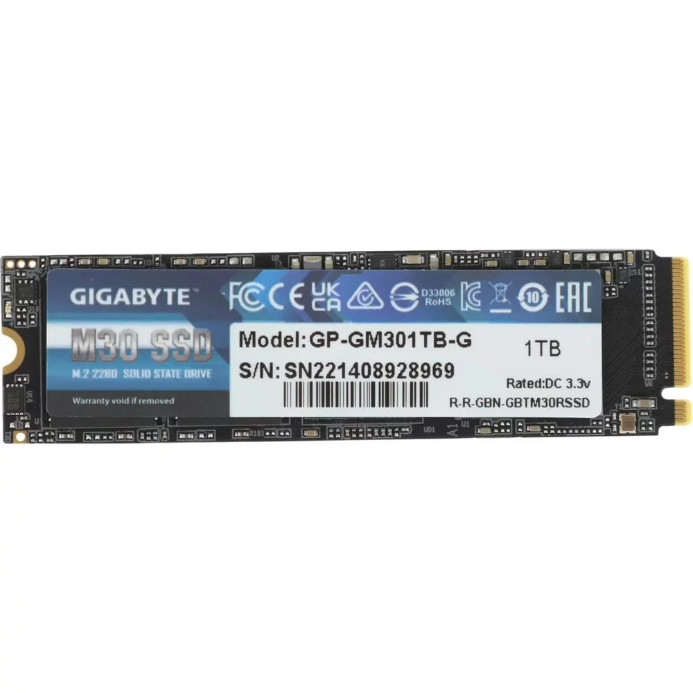 Твердотельный накопитель SSD Gigabyte OEM 2 2280 1TB M30 Client SSD GP-GM301TB-G PCIe Gen3x4 with NVMe,3500/ 3000, IOPS 308/ 332K, MTBF 2M, 3D TLC, 2048MB, 650TBW, 0,36DWPD, RTL (822668) oem (GP-GM301TB-G||OEM)