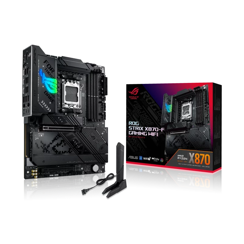 Материнская плата ASUS ROG STRIX X870-F GAMING WIFI, AM5, X870, 4*DDR5, 2*SATA, 4*M.2, 9*USB 3.2, 2*USB4, Type-C, 3*PCIx16, DP+HDMI, ATX (90MB1IV0-M0EAY0)