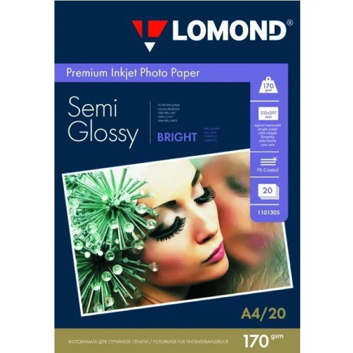 Бумага Lomond A4/ 170г/ м2/ 20л./ белый полуглянцевое для струйной печати (1101305)