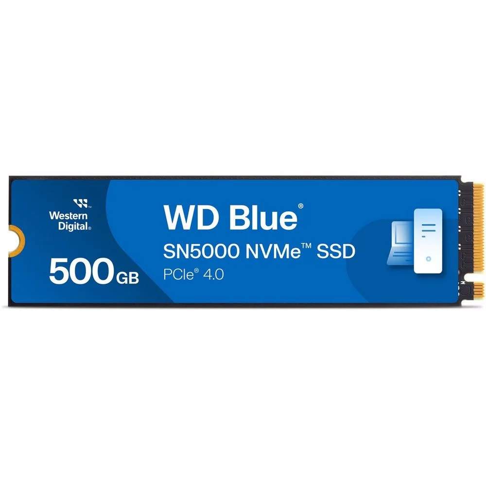 Твердотельные накопители/ WD SSD Blue SN5000, 500GB, M.2(22x80mm), NVMe, PCIe 4.0 x4, TLC, R/W 5000/4000MB/s, TBW 300, DWPD 0.3 (12 мес.) (WDS500G4B0E)