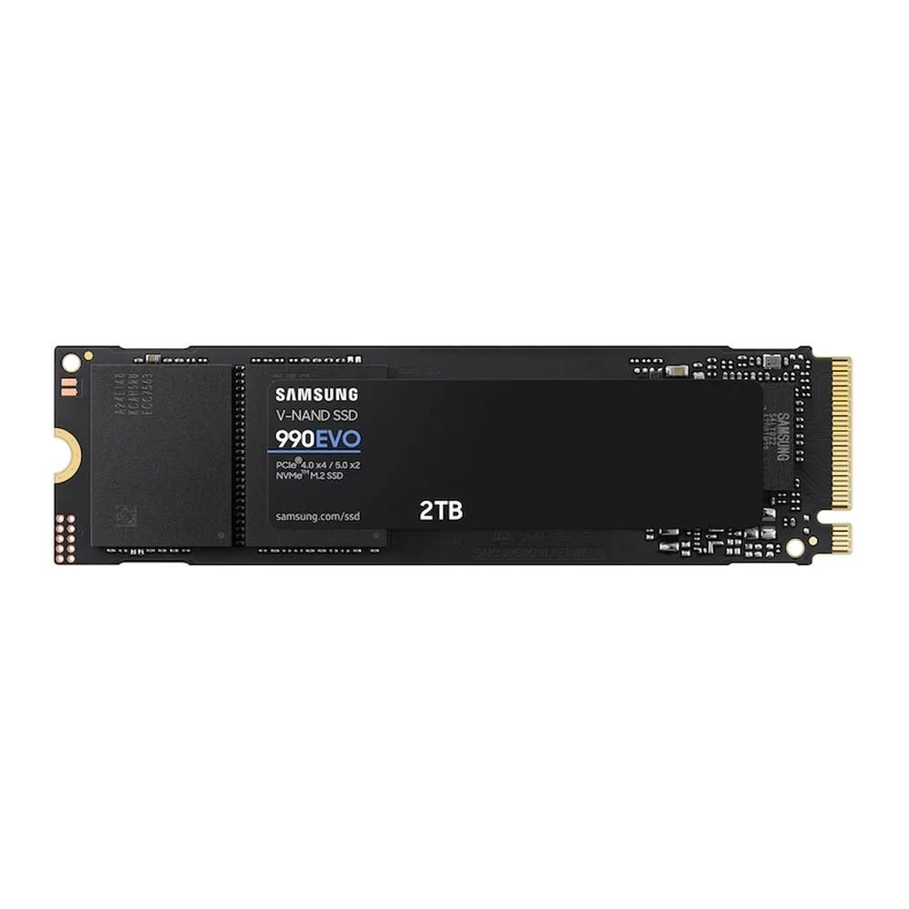 Твердотельный накопитель SSD Samsung M.2 2280 2TB 990 EVO NVMe 2.0, PCIe 4.0 x4, V-NAND TLC, R/ W 5000/ 4200MB/ s, IOPs 700 000/ 800 000, TBW 1200, DWPD 0.33 (MZ-V9E2T0B/AM)