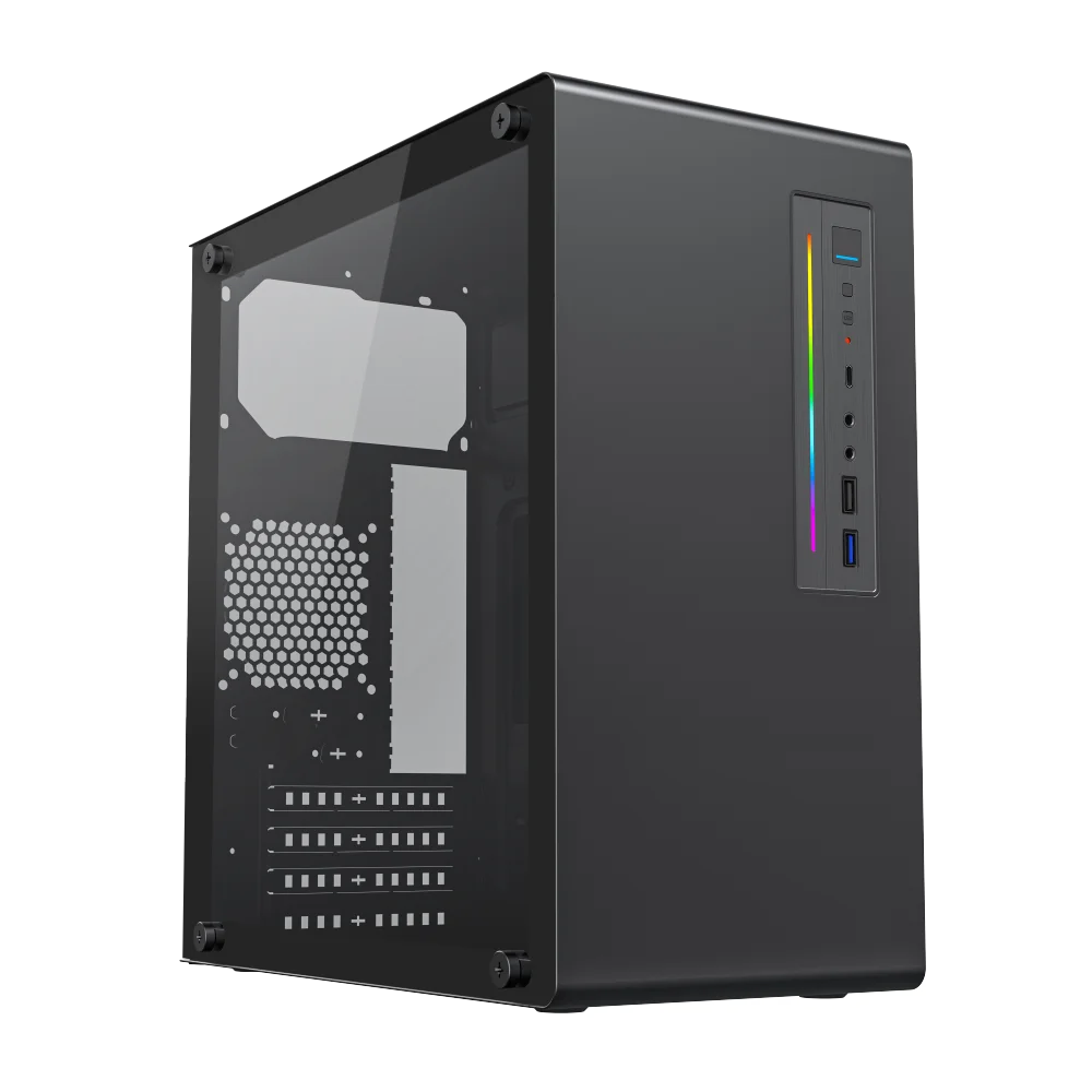 Корпус без блока питания/ Case Foxline FL-728TG, mATX, TG, 1xUSB3.0+1xUSB2.0+1xType-C(USB2.0)+1xARGB strip on front, Black (FL-728TG-U3C)