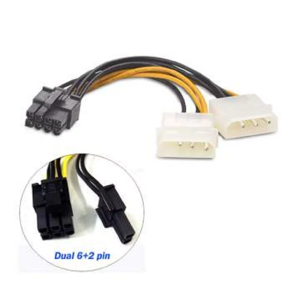 ORIENT C392, Переходник питания для PCI-Ex видеокарт 2 x Molex 4pin (M) -] 8pin (6pin+2pin)