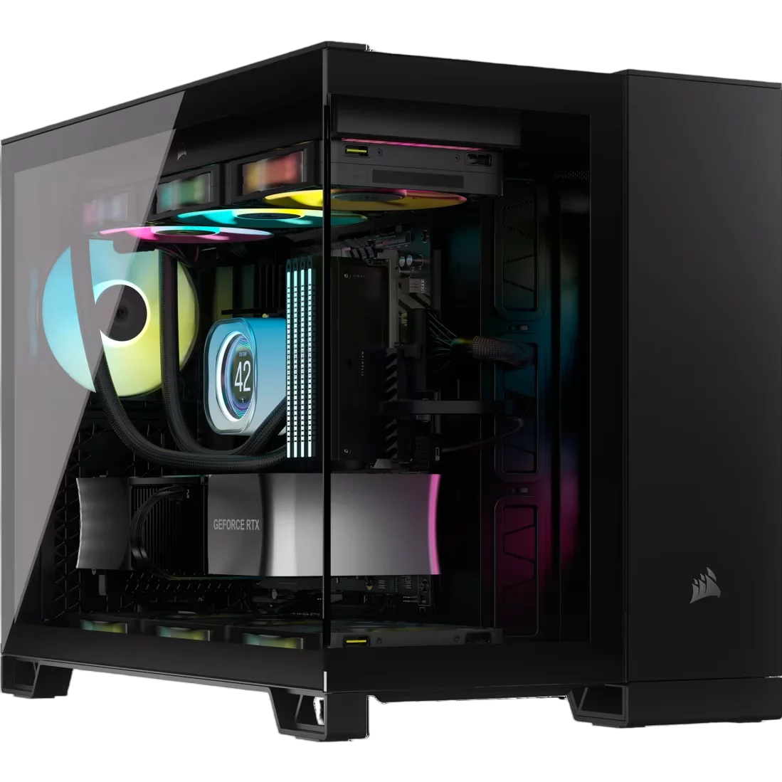 Корпус без блока питания/ Case Corsair iCUE LINK 2500X RGB, Midi-Tower, TG, 2x120mm RGB, 2xUSB-A 3.2, 1xUSB 3.2 Type-C, mATX, mITX Black (CC-9011267-WW)