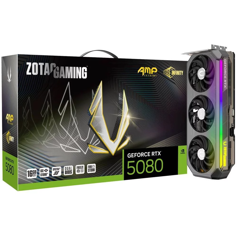 Видеокарта Zotac RTX5080 AMP EXTREME INFINITY 16GB GDDR7 256 3xDP HDMI 3FAN PREMIUM PACK (ZT-B50800B-10P)