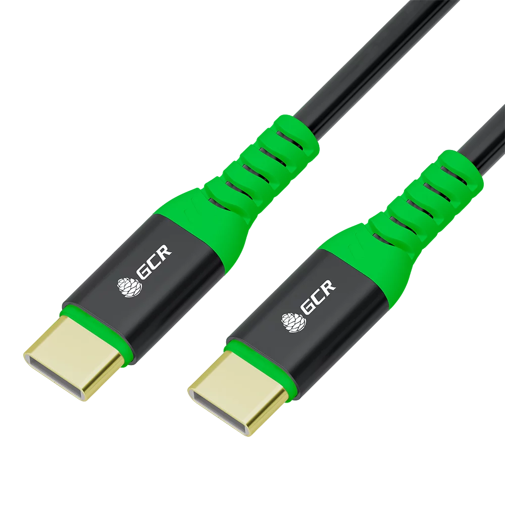 GCR PRO Кабель PREMIUM 0.5m TypeC / TypeC PD 60W, быстрая зарядка для iPhone 15, силикон, черный, GOLD, AL корпус, GCR-56368