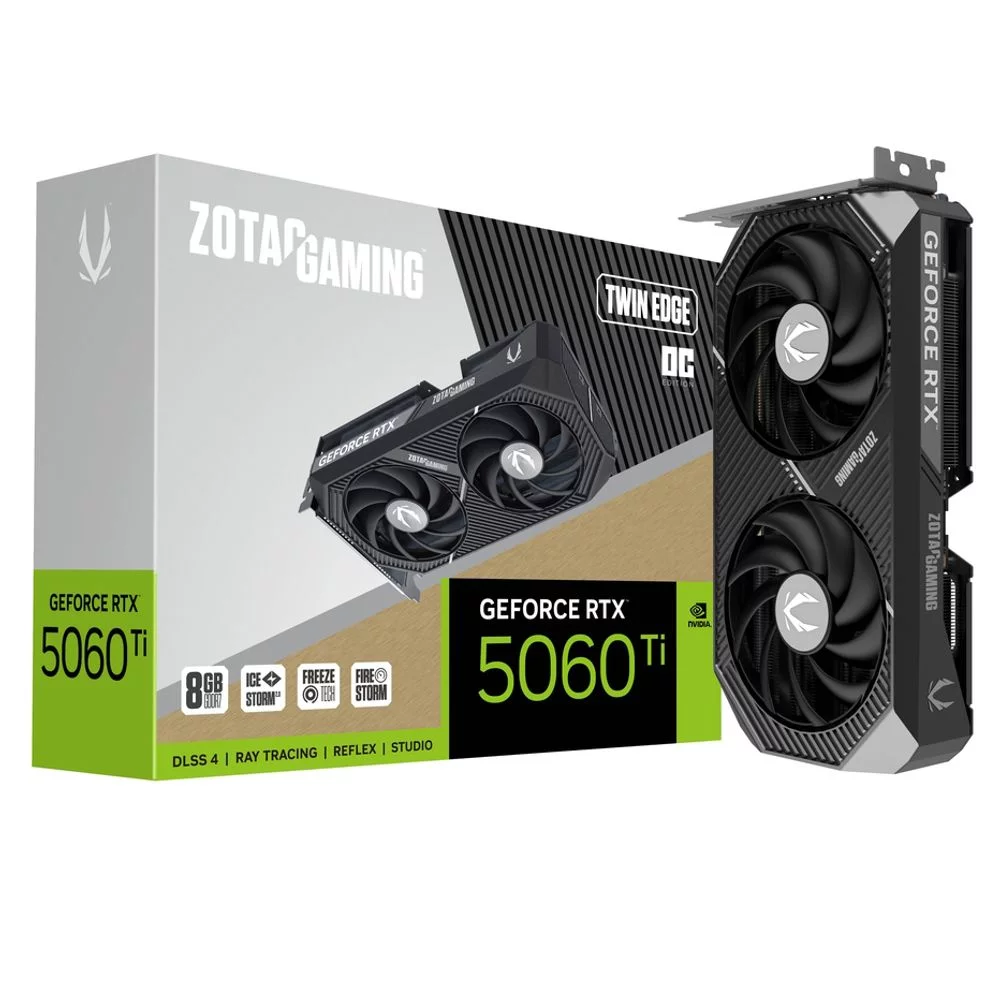 Видеокарта Zotac RTX5060Ti TWIN EDGE OC 8GB GDDR7 128bit 3xDP HDMI 2FAN MEDIUM PACK (ZT-B50610H-10M)