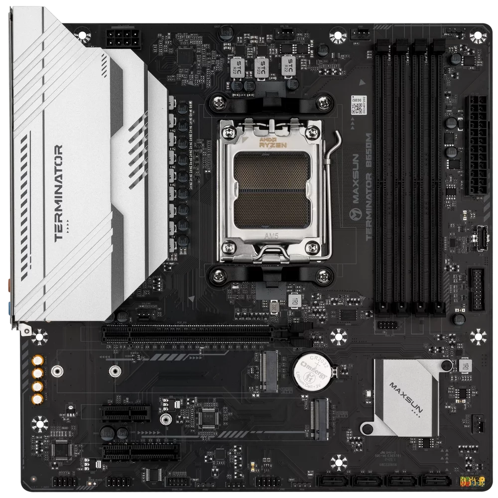 Материнская плата Maxsun MS-Terminator B650M B650, AM5, 4*DDR5, 1*PCIEx16, 1*PCIEx4, 1*PCIEx1, 2*M.2, 2*TypeC, 6*USB3.2Gen1, 6*USB2.0, 4*SATA3.0, 2.5G, DP, HDMI, M-ATX, RTL (6940709661093)