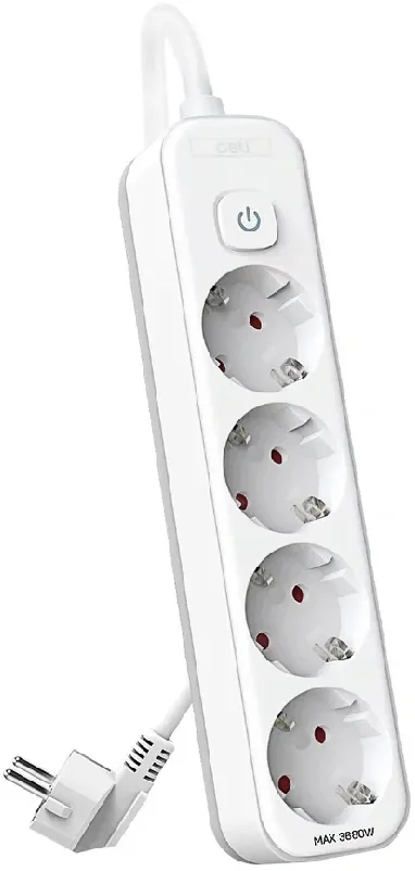 Сетевой фильтр Deli ET435 3м (4 розетки) белый (пакет ПЭ)