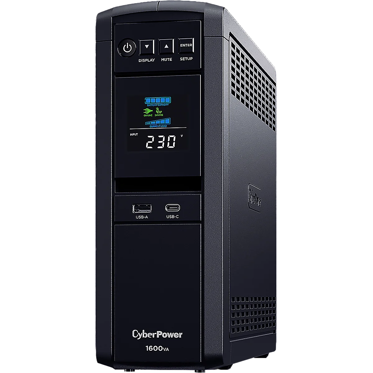 Источник бесперебойного питания/ UPS Line-Interactive CyberPower CP1600EPFCLCD 1600VA/1000W USB/RS-232/RJ11/45/USB/SNMPslot charger A/С (6 EURO), с чистым синусом при работе от АКБ