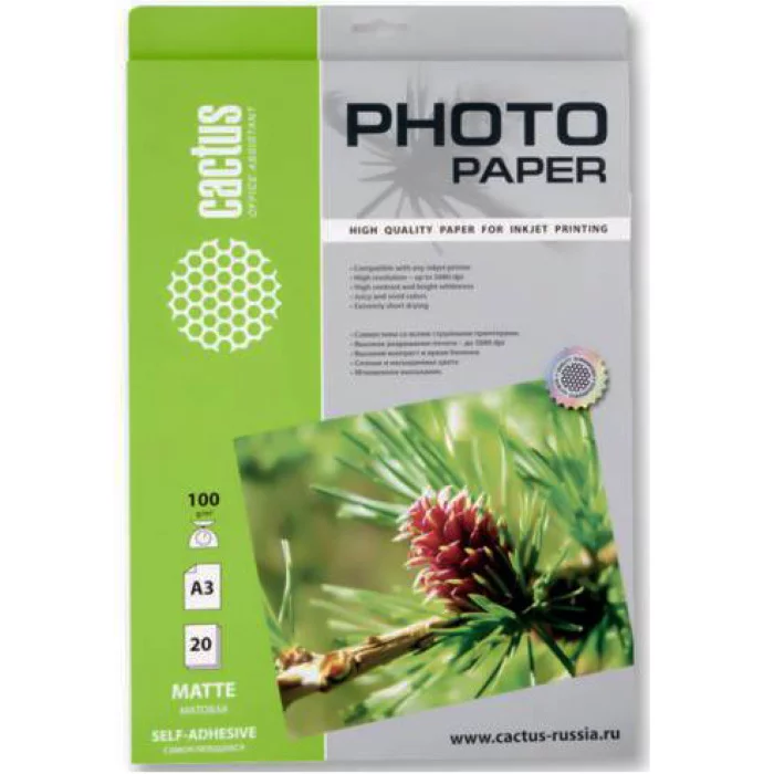 Фотобумага Cactus CS-MSA310020 A3/100г/м2/20л./белый матовое самоклей. для струйной печати
