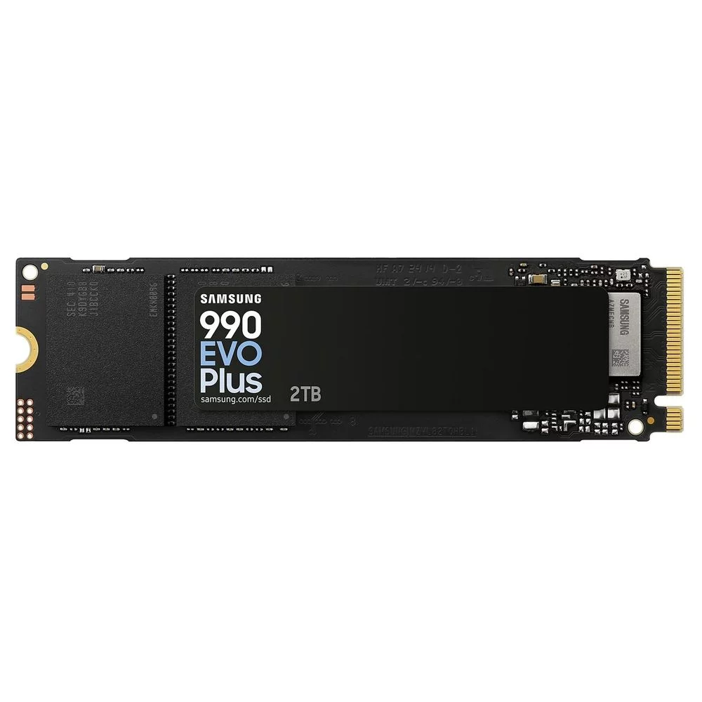 Твердотельные накопители/ Samsung SSD 990 Plus, 2000GB, M.2(22x80mm), NVMe 2.0, NVMe 2.0, PCIe 4.0 x4, V-NAND TLC, R/W 7250/6300MB/s, IOPs 1 000 000/1 350 000, DRAM buffer 2000MB, TBW 1200, DWPD 0.3 (12 мес.) (MZ-V9S2T0BW)