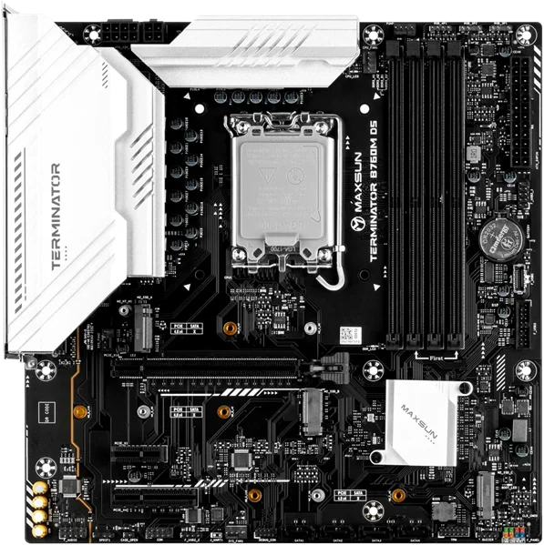 Материнская плата MAXSUN MS-Terminator B760M D5 V2, LGA1700, B760, 4*DDR5, 4*SATA3, 3*M.2, 2*USB 3.2, 3*USB 2.0, 1*PCIEx16, 1*PCIEx4, 1*PCIEx1, DP+HDMI, mATX