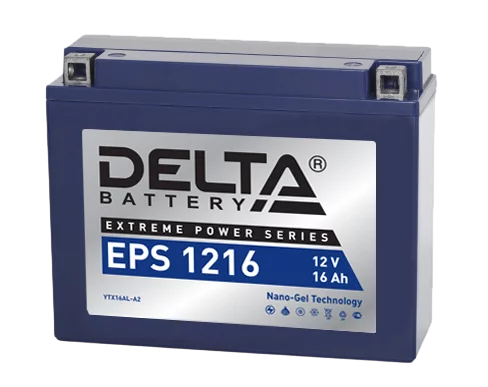 Аккумуляторная батарея для мото-техники/ DELTA серия EPS, EPS 1216, напряжение 12В, емкость 16 Ач (разряд 10 часов 10.5 В), пусковой ток: 220А, полярность обратная ( - +), тип AGM;GEL (гелевый), кле