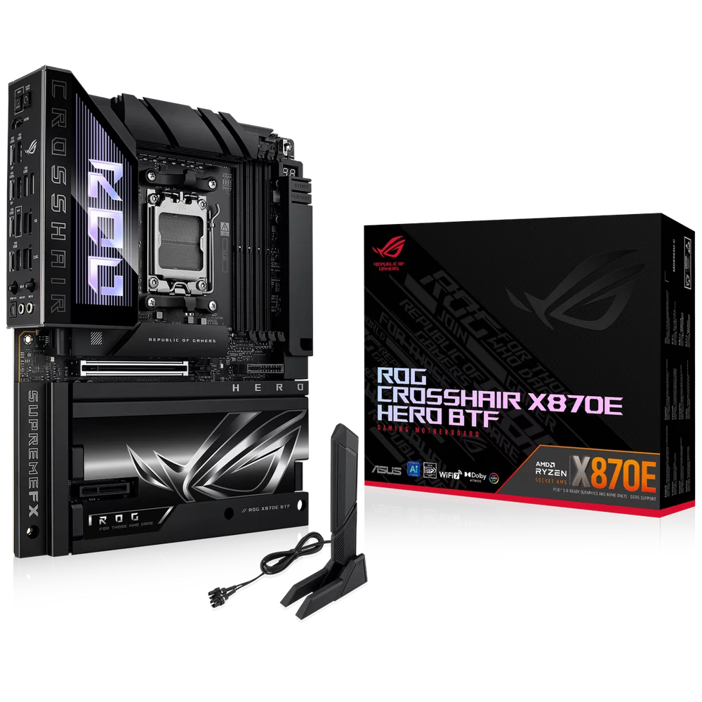 Материнская плата ASUS ROG CROSSHAIR X870E HERO BTF AM5 ATX 4xDDR5 PCIEx16 PCIEx4 5xM.2 4xUSB-C HDMI 5GLAN 2.5GLAN Wi-Fi 7 (90MB1MX0-M0EAY0)
