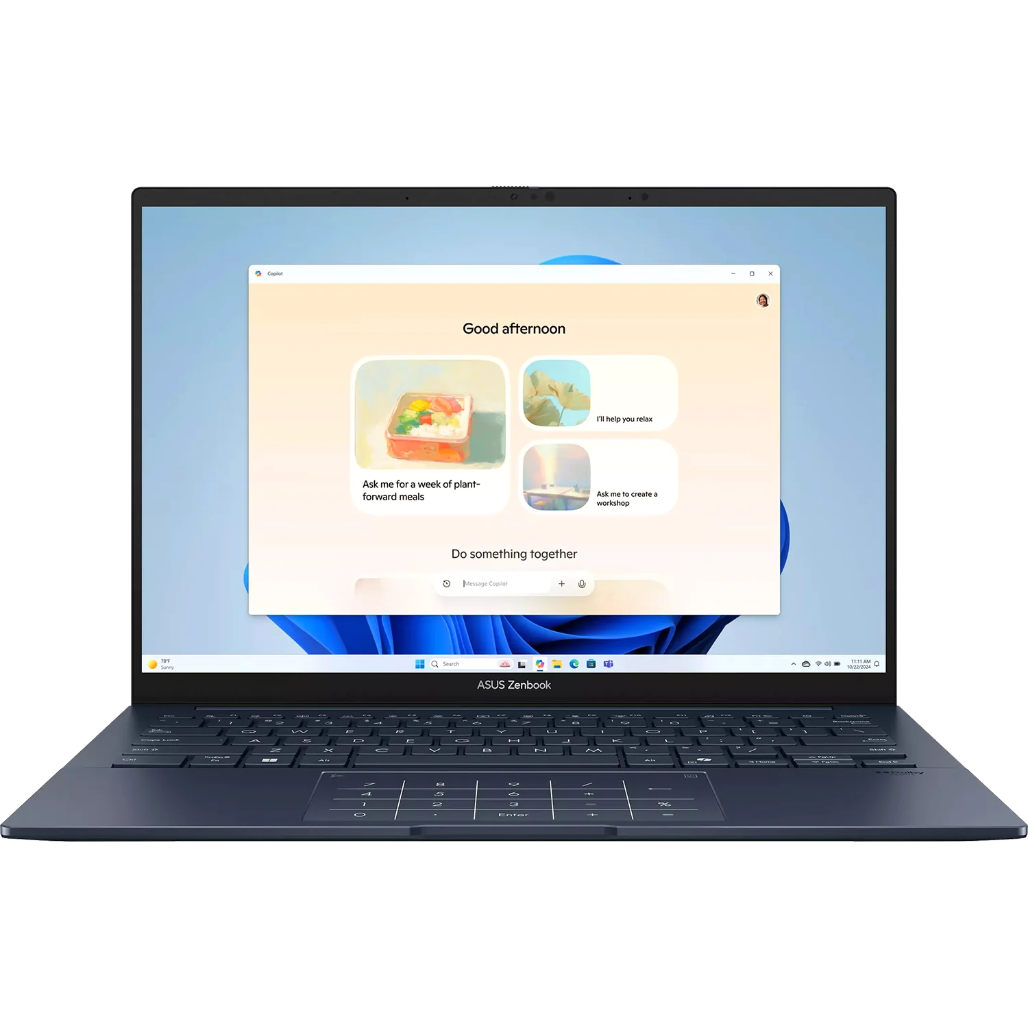 Ноутбук ASUS UX3405CA-ST1336 14"(2880x1800 OLED 16:10)/ Intel Core Ultra 7 255H(2Ghz)/ 16384Mb/ 1024SSDGb/ noDVD/ Int:Intel Graphics/ Cam/ BT/ WiFi/ 75WHr/ war 1y/ 1.2kg/ Ponder Blue/ DOS + алюм корп; +чехол; Num (90NB14W1-M01Z50)