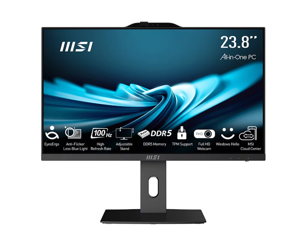 Моноблок/ MSI PRO AP242P 14M-851XRU 23.8"(1920x1084 (матовый) IPS)/Intel Core i3 14100(3.5Ghz)/8192Mb/256PCISSDGb/noDVD/Int:Intel UHD Graphics 730/Cam/BT/WiFi/-/war 1y/4.63kg/Black/noOS + Wireless KB+M (9S6-AE0621-851)
