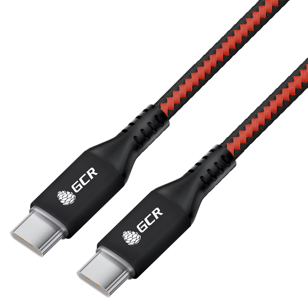 GCR Кабель 1.0m Type C-C POWER DELIVERY 18 W, быстрая зарядка, текстиль красно-черный, AL case, GCR-56730
