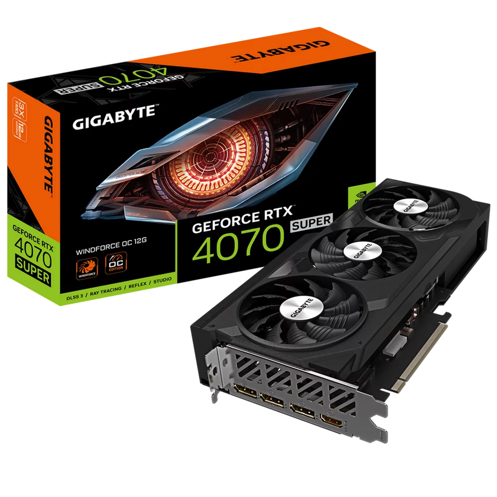 Видеокарта Gigabyte RTX4070 SUPER WINDFORCE OC 12GB GDDR6X 192bit 3xDP HDMI 3FAN RTL (GV-N407SWF3OC-12GD 1.1)