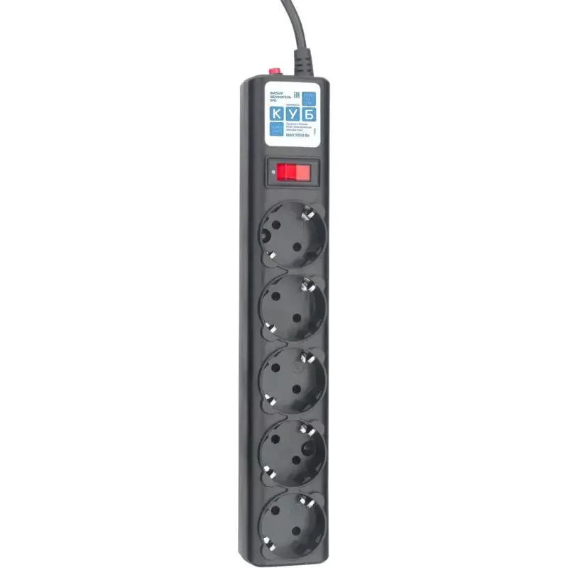 Фильтр-удлинитель Power Cube 5,0 м 5 розеток (черный графит) 10А/2,2кВт/ Surge protector Power Cube 5.0 m 5 outlets (Black graffite) 10A / 2.2kW (SPG5-C5)