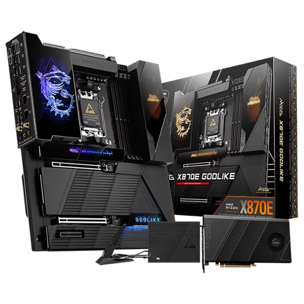 Материнская плата MSI Bad Pack MEG X870E GODLIKE X870E, AM5, 4*DDR5, 2*PCIEx16, 1*PCIEx4, 7*M.2, 7*TypeC, 8*USB3.2Gen2, 4*USB3.2Gen1, 4*USB2.0, 4*SATA3.0, 10G, 5G, 2*Type-C(DP), E-ATX, RTL (MEG X870E GODLIKE||BP)