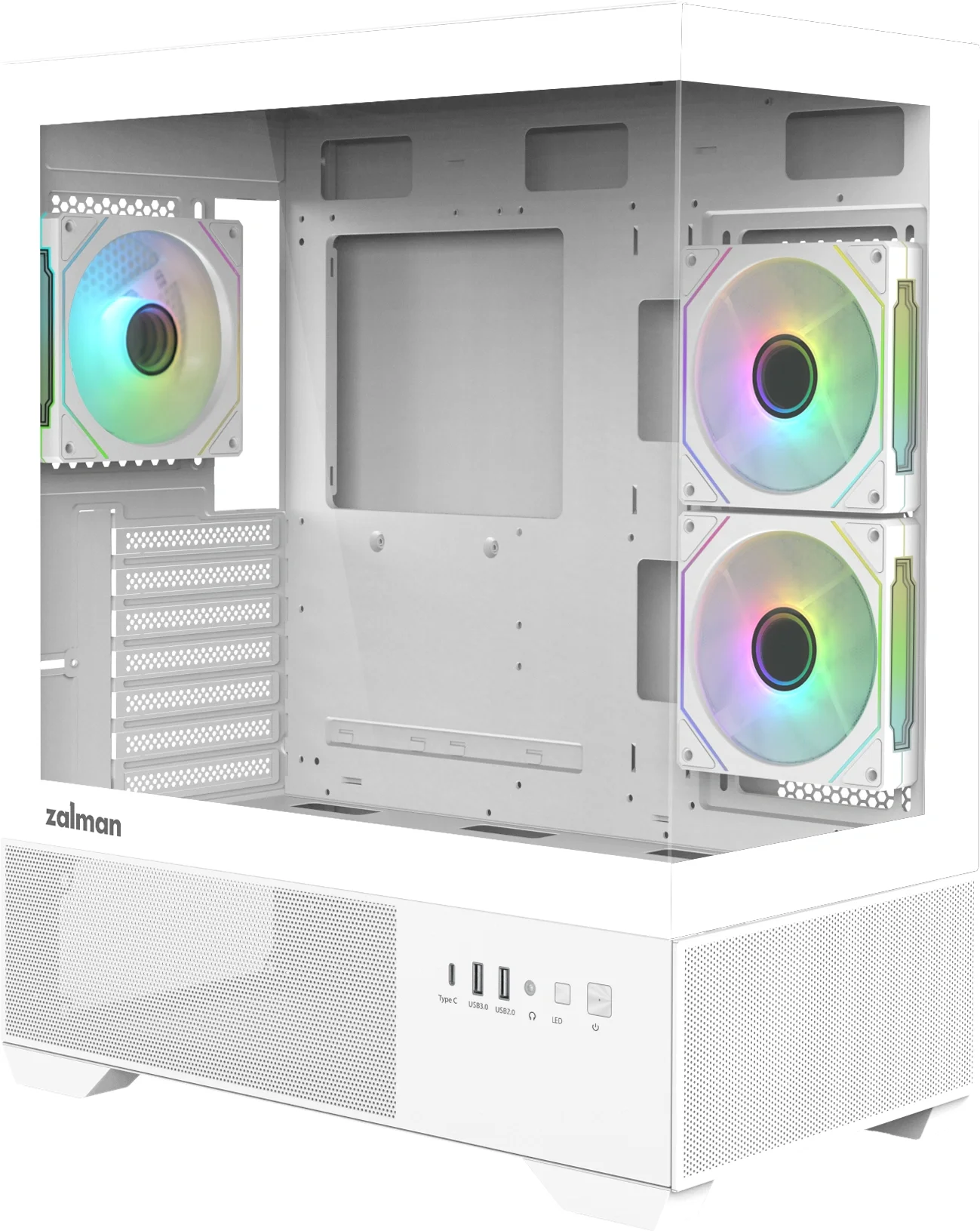 корпус ZALMAN CHRONIX V2, ATX, WHITE, WINDOW, 1xCombo (3.5’’ or 2.5’’), 1x3.5’’HDD, 2x2.5’’SSD, 1xUSB2.0, 1xUSB3.0, 1xUSB Type-C, SIDE 2x120mm ARGB, REAR 1x120mm ARGB (CHRONIX V2 WHITE)