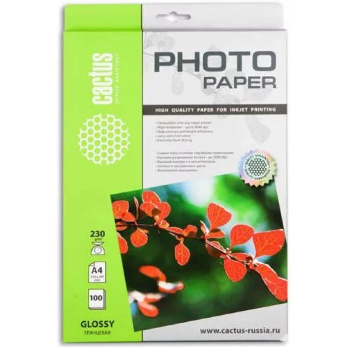 Фотобумага Cactus CS-GA4230100 A4/230г/м2/100л./белый глянцевое для струйной печати