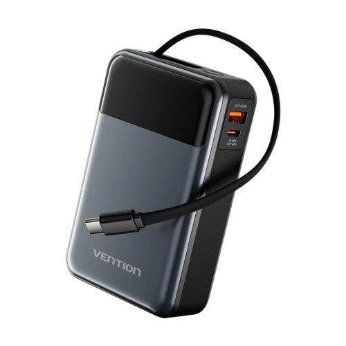 Power Bank Vention 20000mAh(USB-C + USB-C/USB-A) со встроенным кабелем 65W с LED Дисплеем, шт. (FHYB0)