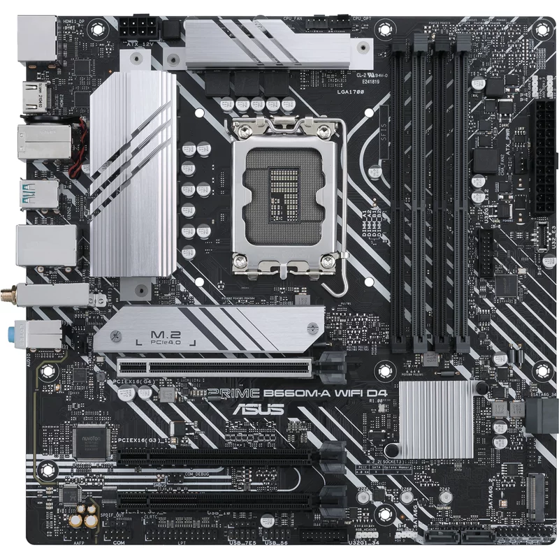 Материнская плата ASUS PRIME B660M-A WIFI D4/ Intel® B660 (LGA 1700) mATX motherboard with PCIe 4.0, two M.2 slots, Intel® 1Gb Ethernet, Intel® Wi-Fi 6 , DP,2 x HDMI® , rear USB 3.2 Gen 2, front USB 3.2 Gen 1 Type-C, Aura Sync (90MB1AE0-M1EAY0)