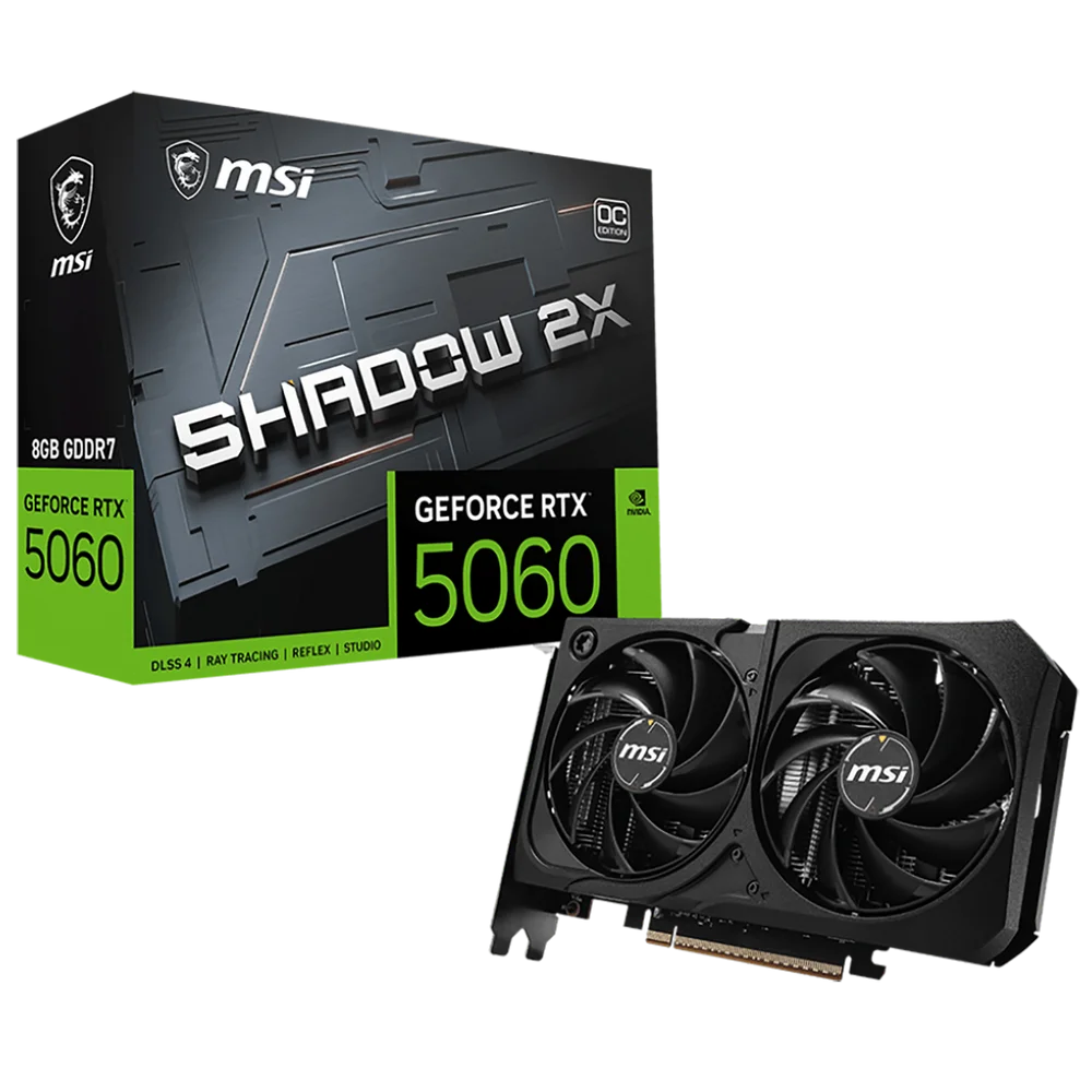 Видеокарта MSI RTX5060 SHADOW 2X OC MAX 8GB GDDR7 128bit 3xDP HDMI 2FAN RTL Bad Pack (RTX 5060 8G SHADOW 2X OC MAX||BP)