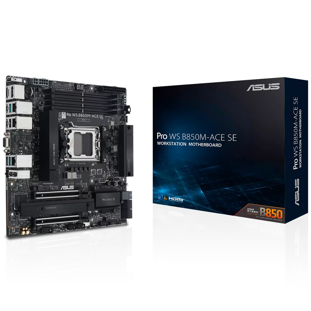 Материнская плата ASUS PRO WS B850M-ACE SE AM5 ATX 4xDDR5 2xPCIEx16 2xM.2 2хUSB-C DP HDMI VGA 10GLAN 2.5GLAN (90MB1MN0-M0EAY0)