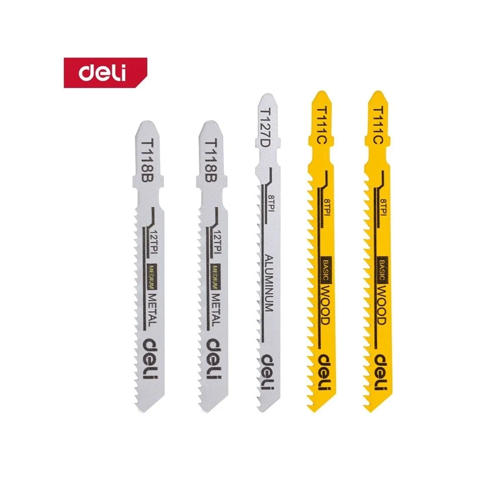 Набор Deli пилок для лобзика (5шт) универсальный DH-QJT005-EH1 (по металлу 12TPI - 2шт, по дереву 8TPI - 2шт, по аллюминию 12TPI - 1шт)