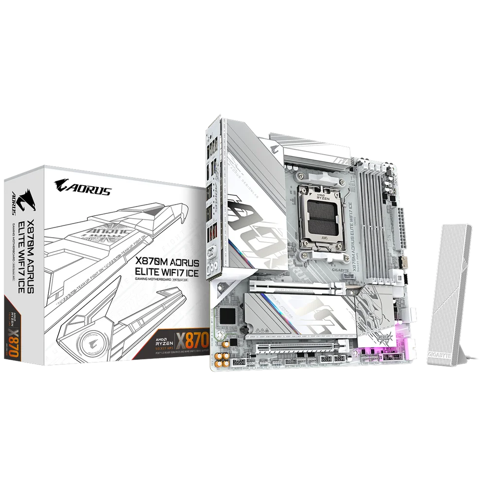 Материнская плата Gigabyte X870M AORUS ELITE WIFI7 ICE X870, AM5, 4*DDR5, 2*PCIEx16, 2*M.2, 1*TypeC, 2*USB3.2Gen2, 6*USB3.2Gen1, 8*USB2.0, 2*SATA3.0, 2.5G, 2*TypeC(DP), HDMI, M-ATX, RTL