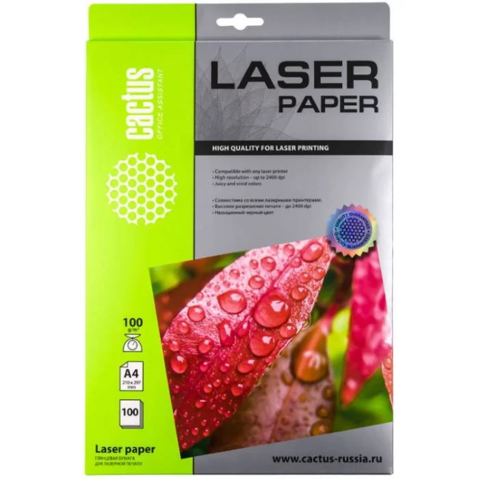 Фотобумага Cactus CS-LPA4100100 A4/100г/м2/100л./белый глянцевое для лазерной печати