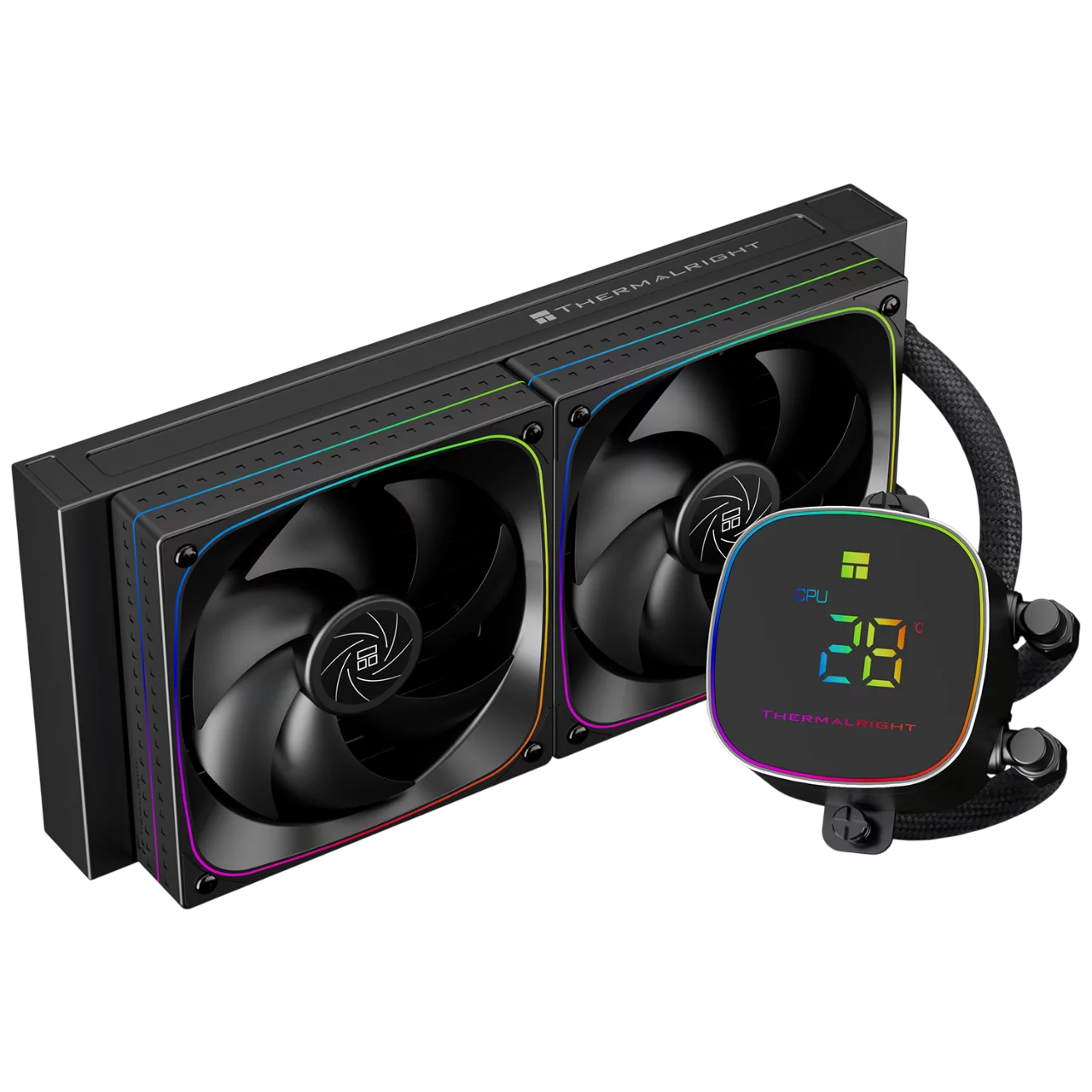 Система жидкостного охлаждения/ Water Cooling System Thermalright Frozen Horizon 240 Digital (240mm, LED temp., Black, ARGB/ Fans: 2x120mm, 68.9CFM, 28.2dBA, 2000RPM/ Pump height 53.2mm, Rad thickness (F-HORIZON-DIGITAL-BL-240-ARGB)