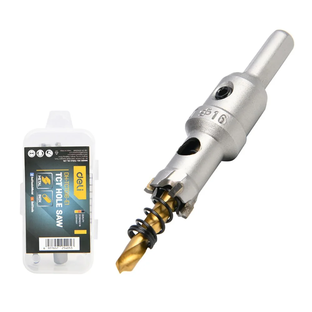 Коронка по металлу твердосплавная с центрирующим сверлом Deli DH-TCT016-E1 диаметр 16мм, шестигранный хвостовик