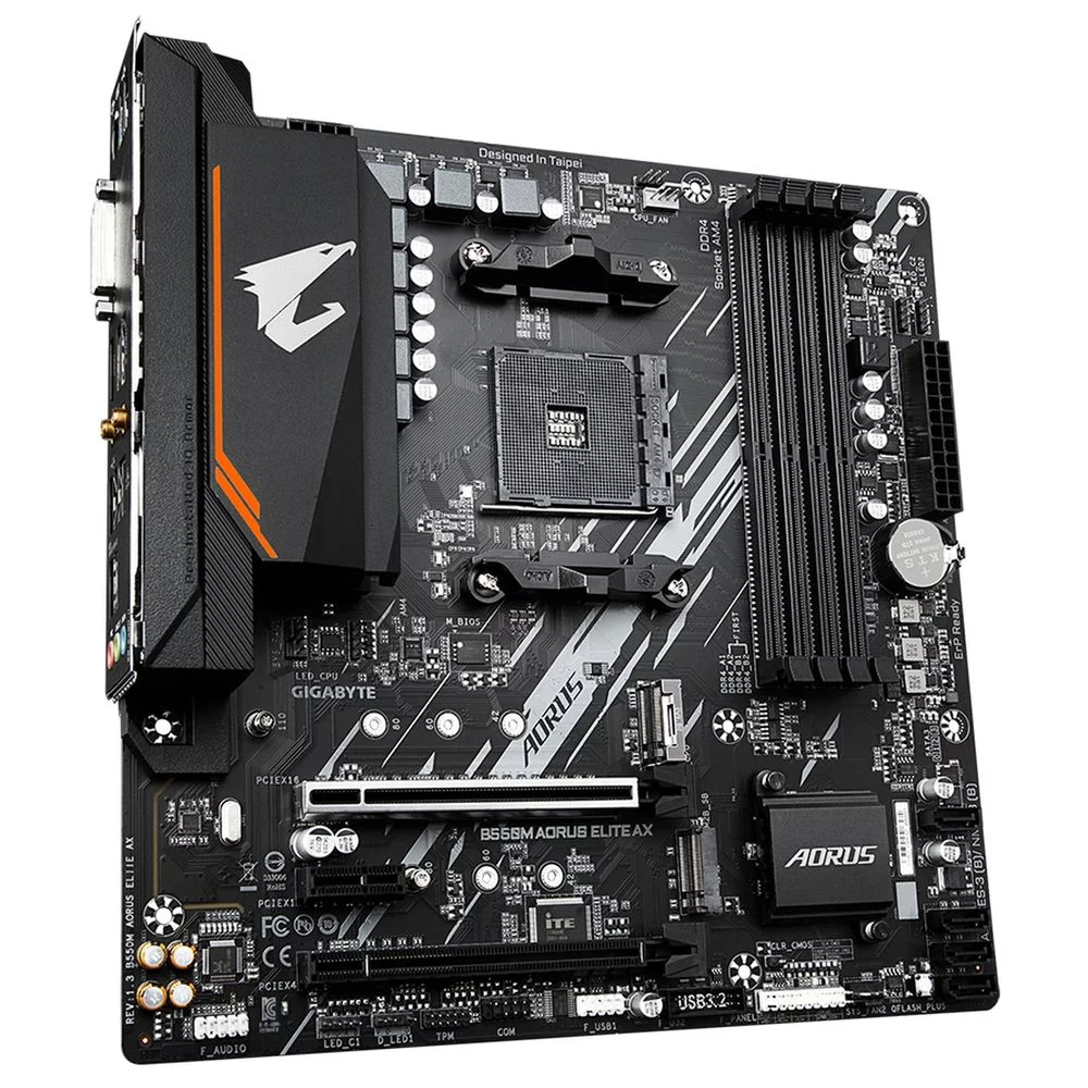 Материнская плата Gigabyte OEM B550M AORUS ELITE AX, Socket AM4, AMD B550, 4xDDR4-3200, DVI-D+HDMI, 2xPCI-Ex16, 1xPCI-Ex1, 4xSATA3(RAID 0/ 1/ 10), 2xM.2, 8 Ch Audio, GLan, WIFI, (4+2)xUSB2.0, (4+2)xUSB3.2, 1x (B550M AORUS ELITE AX||OEM)