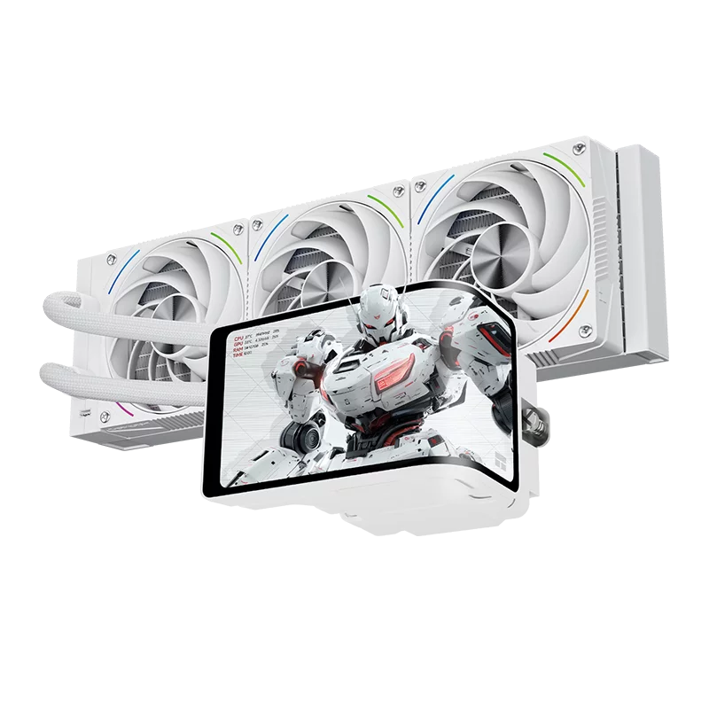 Водяное охлаждение для процессора/ Water Cooling System Thermalright Wonder Vision 360 Turbo (360mm, LED, White, ARGB/ Fans: 3x120mm, 120.38CFM, 44.7dBA, 3000RPM/ Pump height 107mm, 6400RPM, Rad thick (W-VISION-TURBO-WH-360-ARGB)