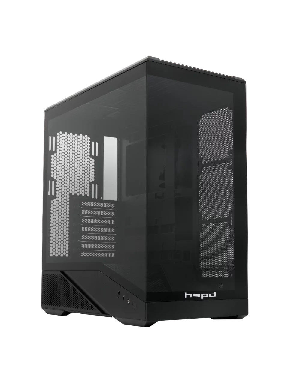 Корпус без блока питания/ Case HSPD F711, Panoramic Full Tower, Black, TG, 0.7 SPCC, no fans ATX, mATX, mITX 190/420/280mm 2x2.5", 2x3.5", 7xPCI 1xUSB-A 3.0, 1xUSB-C 445x235x475mm (F711-TGBK)