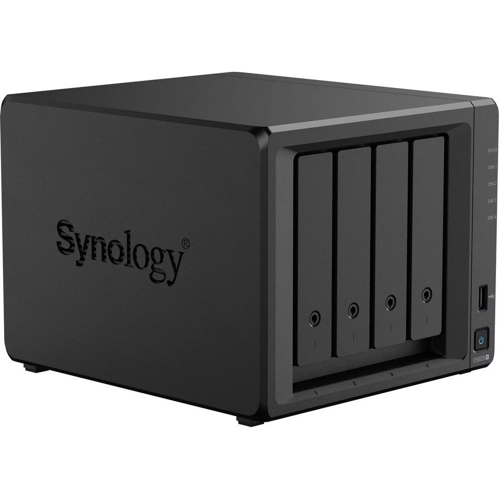 Система хранения данных Synology QC 2,2GhzCPU/ 4Gb(32)/ RAID0,1,10,5,6/ upto 4HP HDD SATA(3.5', 2.5')upto 9 (1xDX525)/ 2xM.2 NVMe/ 2xUSB3.2/ 2x2.5GbE/ iSCSI/ 2xIPcam(up to 40)/ 1xPS/ 1YW (repl DS923+)' (DS925+)