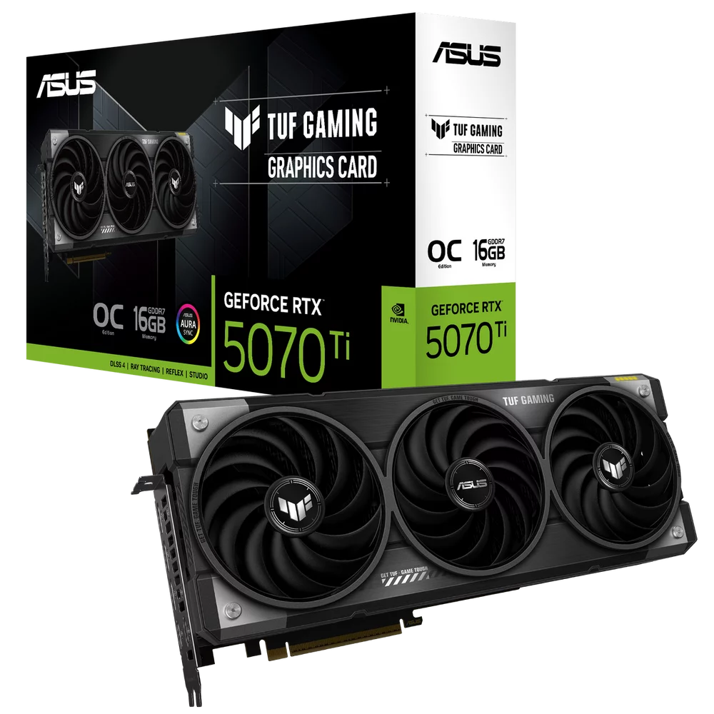Видеокарта ASUS Bad Pack RTX5070Ti TUF GAMING 16GB GDDR7 256bit 3xDP 2xHDMI 3FAN RTL (TUF-RTX5070TI-O16G-GAMING) bp (90YV0MD0-M0NA00||BP)