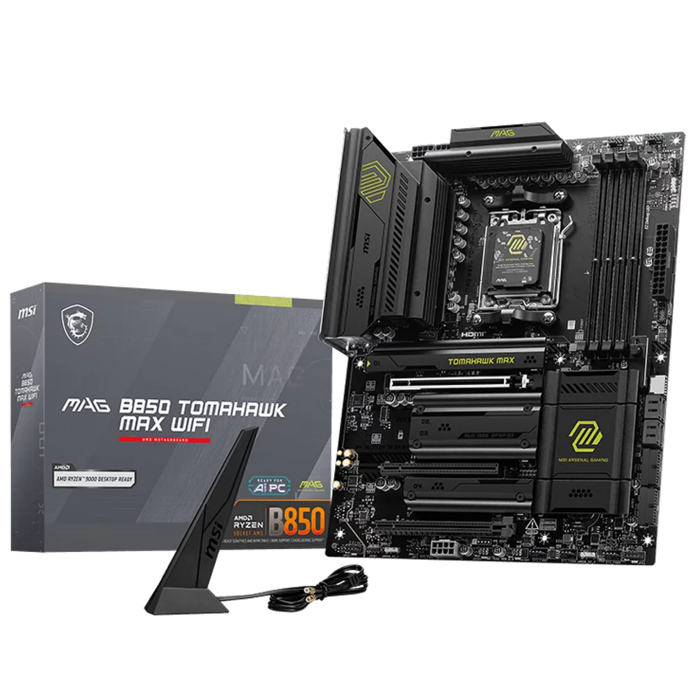 Материнская плата MSI MAG B850 TOMAHAWK MAX WIFI B850, AM5, 4*DDR5, 3*PCIEx16, 4*M.2, 4*TypeC, 2*USB3.2Gen2, 5*USB3.2Gen1, 8*USB2.0, 4*SATA3.0, 5G, HDMI, ATX, RTL