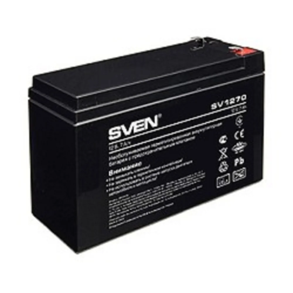 Батарея SVEN SV 1270 (12V 7Ah), напряжение 12В, емкость 7А*ч, макс. ток разряда 105А, макс. ток заряда 2.1А, свинцово-кислотная типа AGM, тип клемм F2, Д (SV-0222007)