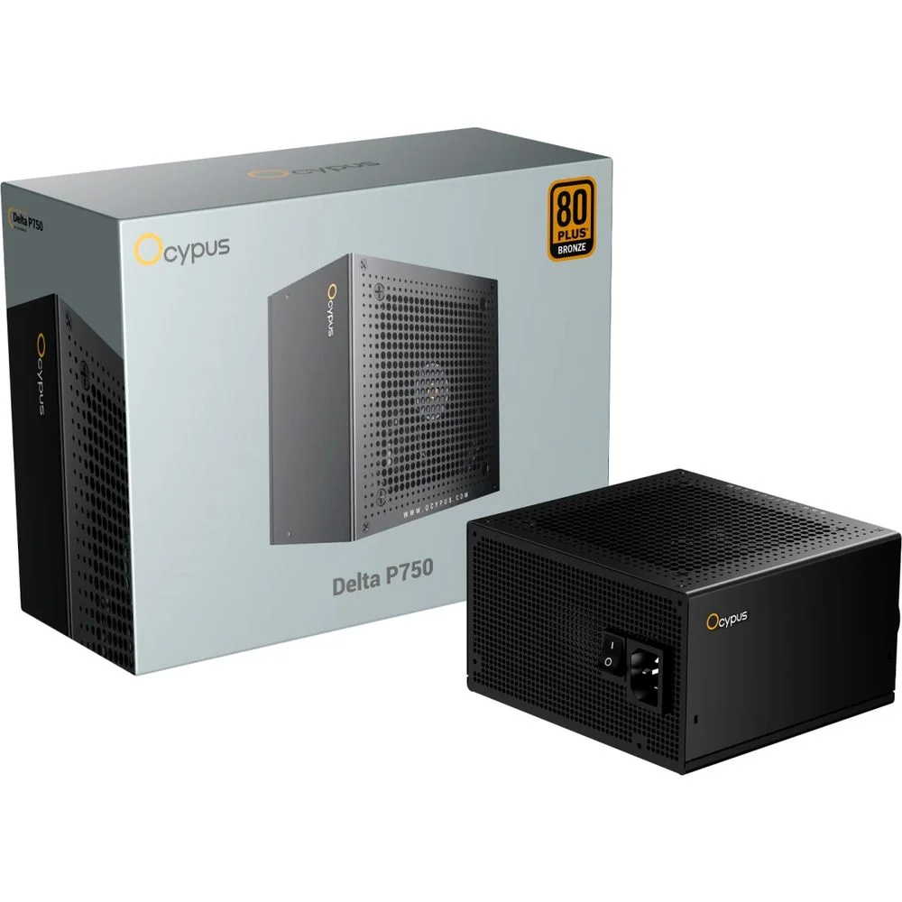 Блок питания ПК/ Power Supply Ocypus Delta P750, 750W 80+ Bronze (ATX, 3.1, Non modular, 1x24(20+4)pin, 2xCPU 8(4+4)pin, 3xPCIe*2 8(6+2)pin, 1x12V-2x6, 8xSATA3 , Active, 120x120mm, 150x140x86mm, APFC, black) (DELTA-P750-B1FDBK024X-EU)