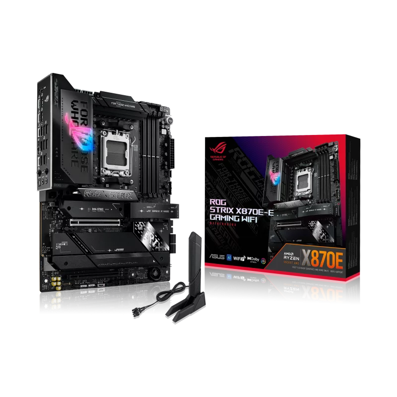 Материнская плата ASUS ROG STRIX X870E-E GAMING WIFI, AM5, X870, 4*DDR5, 4*SATA, 5*M.2, 9*USB 3.2, 2*USB4, 2*Type-C, 2*PCIx16, HDMI, ATX (90MB1IB0-M0EAY0)