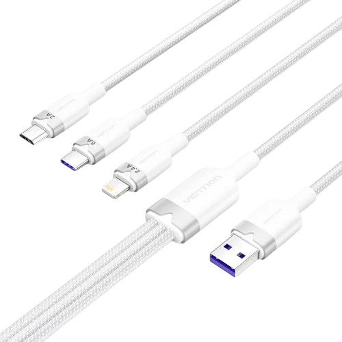 Кабель Vention 3 в 1 USB 2.0 AM/ Micro-B, USB-C, Lightning M - 1.5м. Белый 6A, шт. (CTRWG)