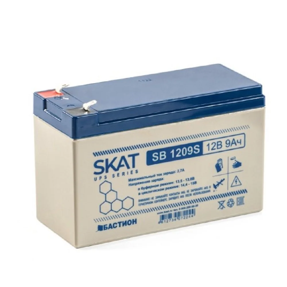 БАСТИОН SKAT SB 1209S АКБ свинцово-кислотная тип AGM 12V 9Ач I зар. 2,6 А, ножевые клеммы F1, гарантия - 18 месяцев (8970) (8970 SKAT SB 1209S)